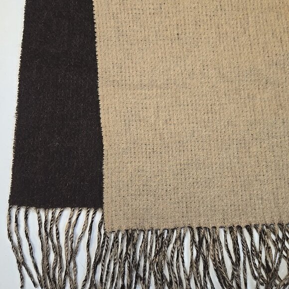 Andrew Noble Pure Cashmere Scarf Two Sided Brown Beige Fringe Wool - Picture 1 of 2